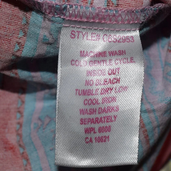 PANHANDLE Girl's Red, White, & Blue Aztec Long Sleeve Shirt Pearl Snaps Size S - Picture 3 of 3